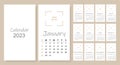 The design of the wall calendar template for 2023. Monthly creative calendar layout.